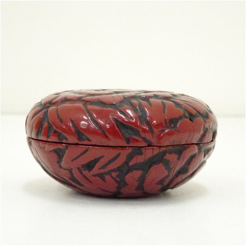 J-14 香合 芳山銘 堆朱 茶道具 共箱付 アンティーク 雑貨 美術品 工芸