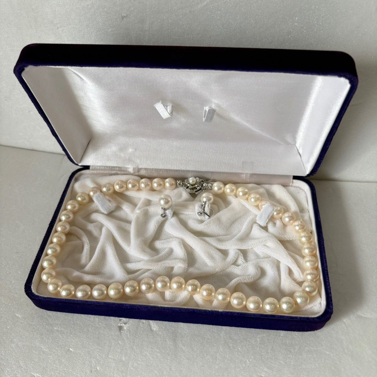 パール ネックレス＆K14WGイヤリング】本真珠 9㎜ アクセサリー - メルカリ