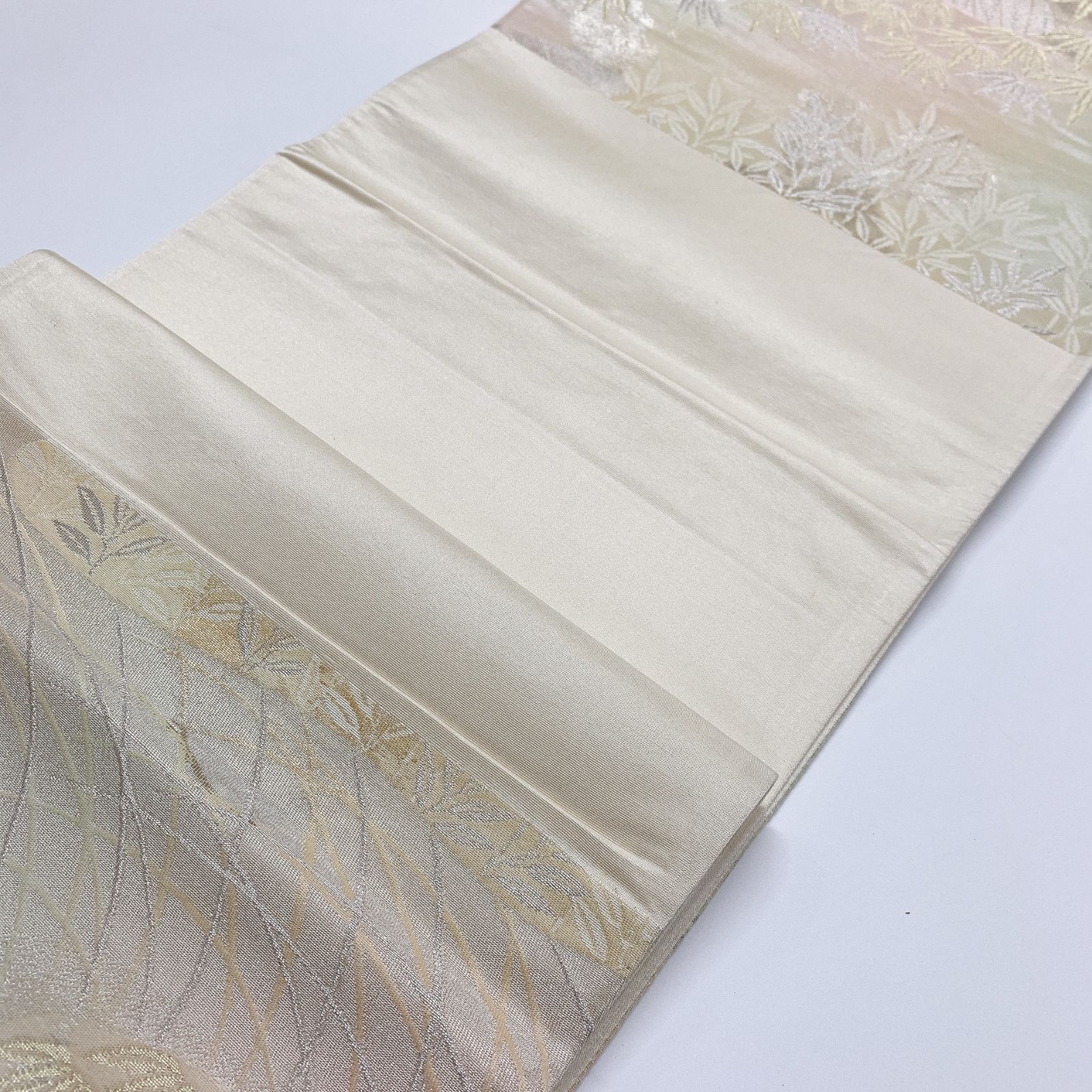 正絹 袋帯 一枠綴 礼装用 鱗文様 5979］袋帯 枝葉笹竹文様 金銀糸 六通 シルバー 正絹 着物 フォーマル