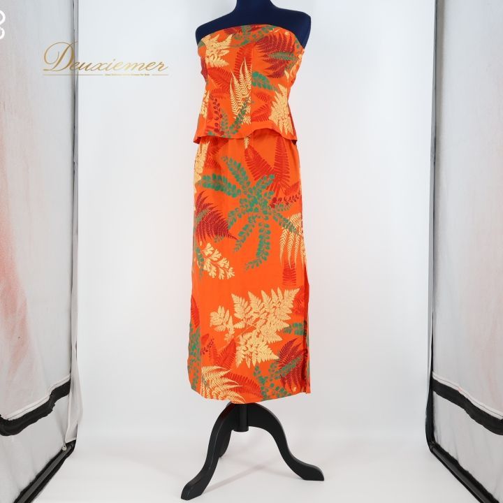 フラダンス 衣装 ツーピース セットアップ 上下セット オレンジ系