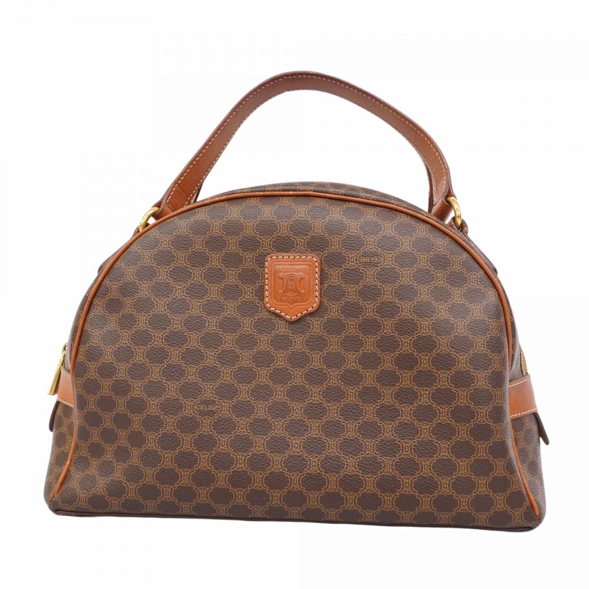 5oc2923-r】セリーヌ ハンドバッグ マカダム PVC ブラウン ゴールド