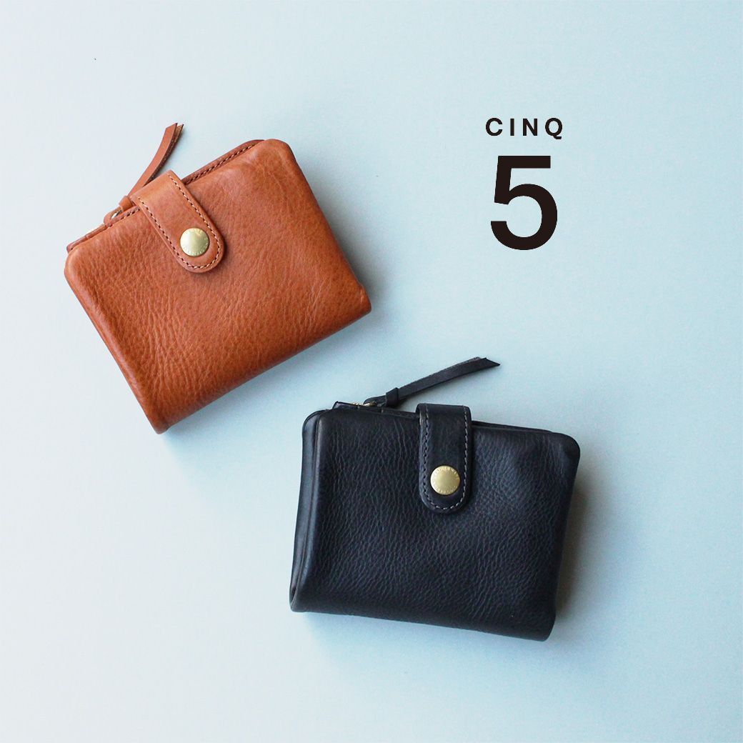 CINQ サンク 2つ折り財布｜イタリア レザー レディス  ヨーロッパ製 カジュアル プレゼント  財布 お祝い 財布 本革 レザー 小さい 財布 ウォレット キャメル ブラック CINQ サンク 2つ折り財布 1点｜イタリア レザー レディス ヨーロッパ製