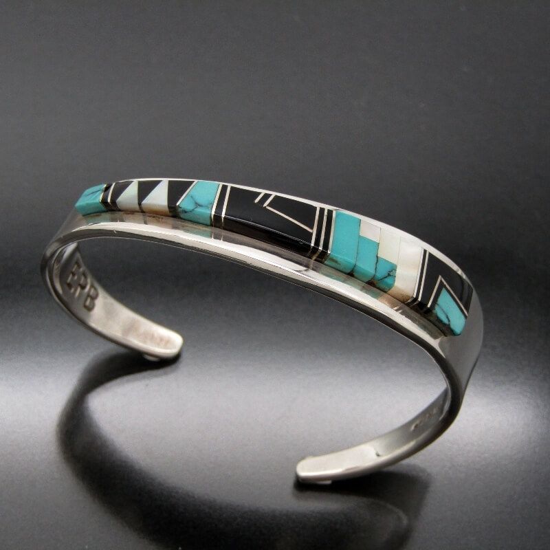 美品 Edward & Patricia Becenti ナバホ族 バングル インレイワーク