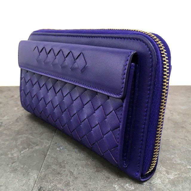送料込み！ 極美品 BOTTEGAVENETA 長財布 イントレチャート パープル