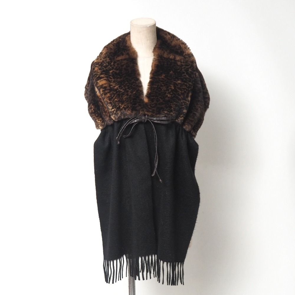 美品　良品　FENDI  キャンディ　オリラグ　ブラックファーマフラー □美品□FENDI フェンディ ストール カシミヤ × ミンク ファー 毛皮