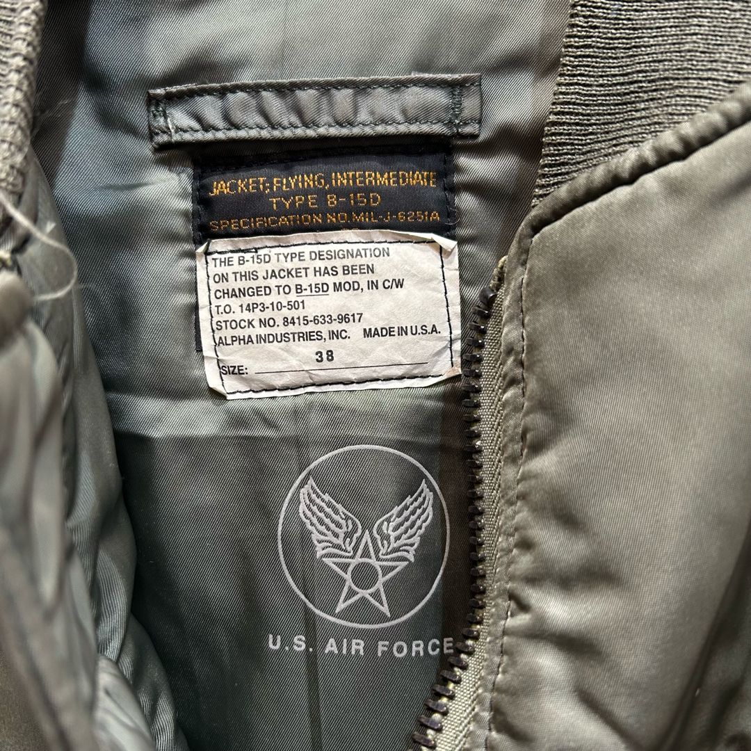 90s ALPHA INDUSTRIES B-15D MOD made in USAフライトジャケット 90 