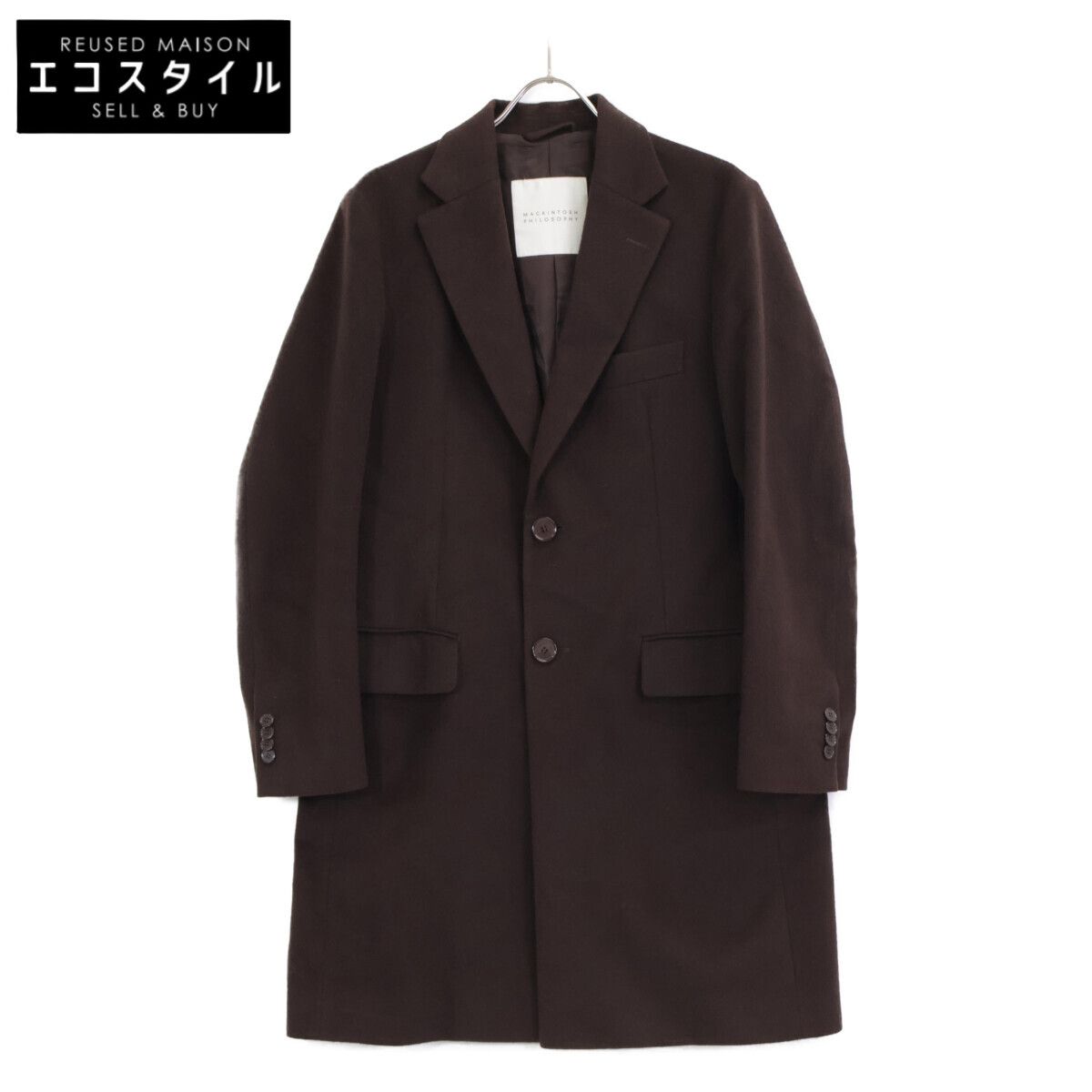 美品 マッキントッシュフィロソフィー カシミヤ混 チェスターコート ロング丈 黒 MACKINTOSH PHILOSOPHY マッキントッシュフィロソフィー カシミヤ混