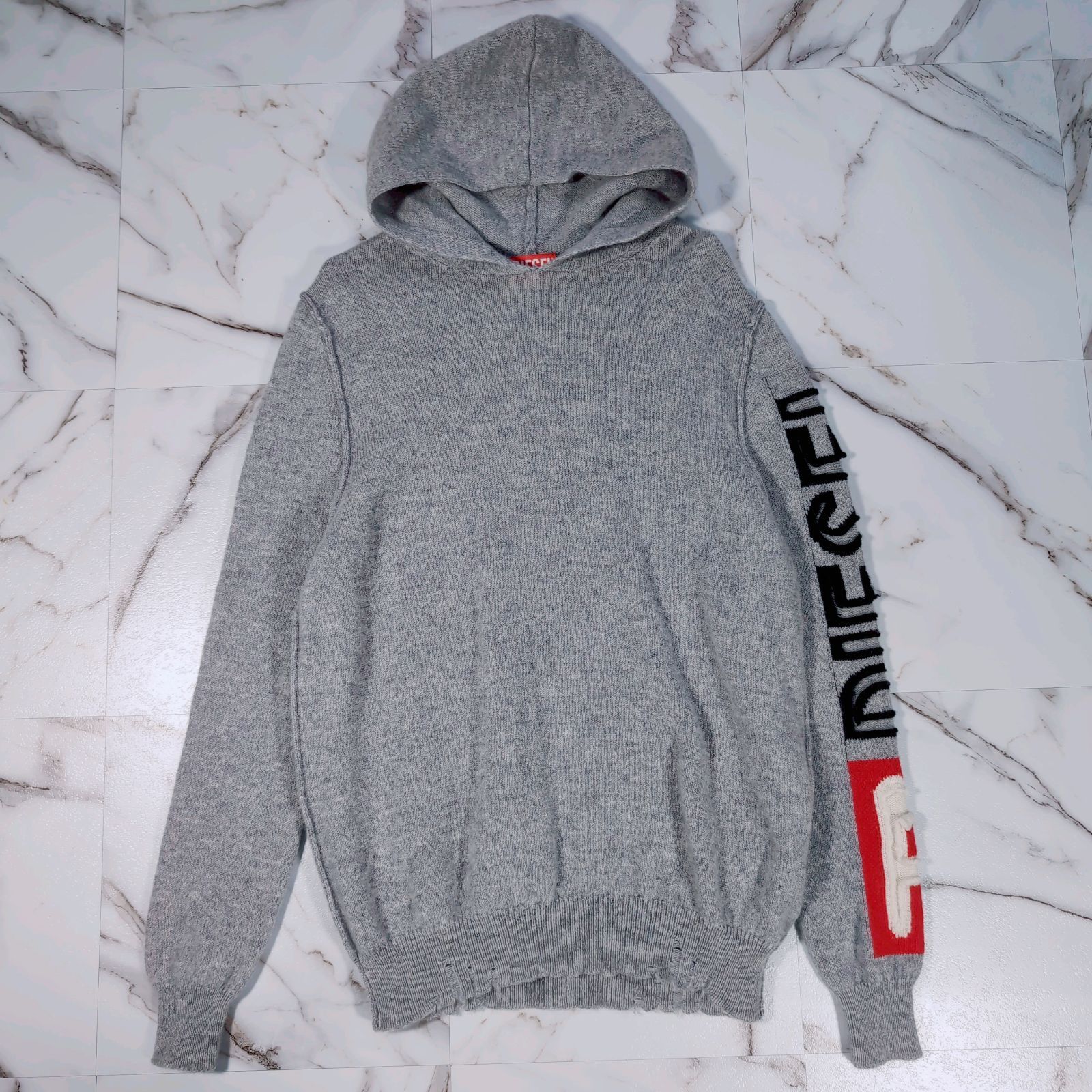 DIESEL K-TELENDO ウール ニットフーディ ニットパーカ ライトグレー S