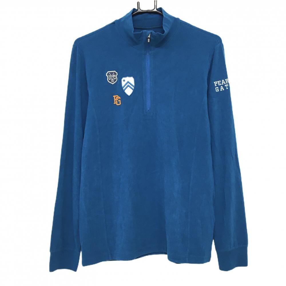 美品】パーリーゲイツ 長袖ハイネックシャツ ブルー 表起毛素材 ハーフ