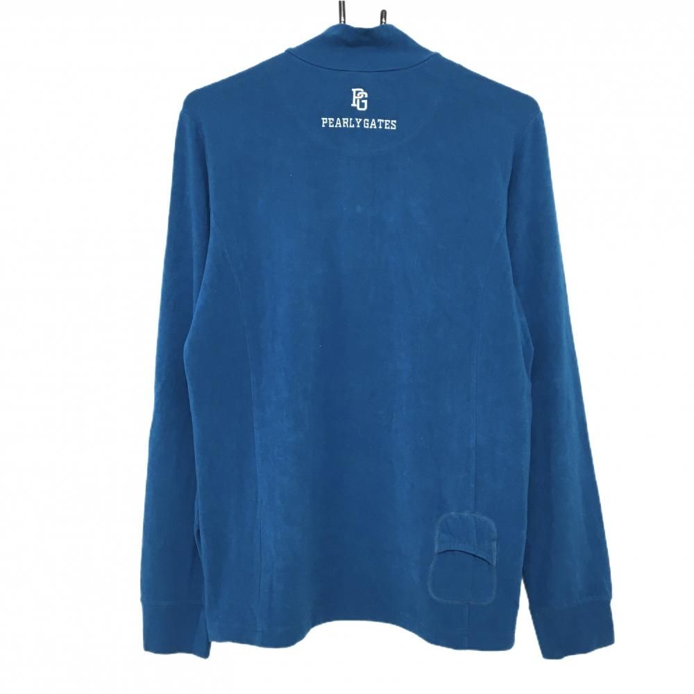 美品】パーリーゲイツ 長袖ハイネックシャツ ブルー 表起毛素材 ハーフ