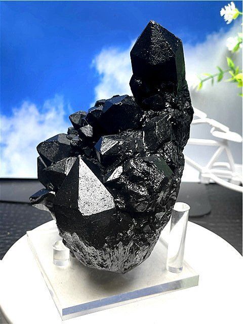 AAA級魔除け高透明度天然モリオン黒水晶クラスターB80C6/410C56A AAA級魔