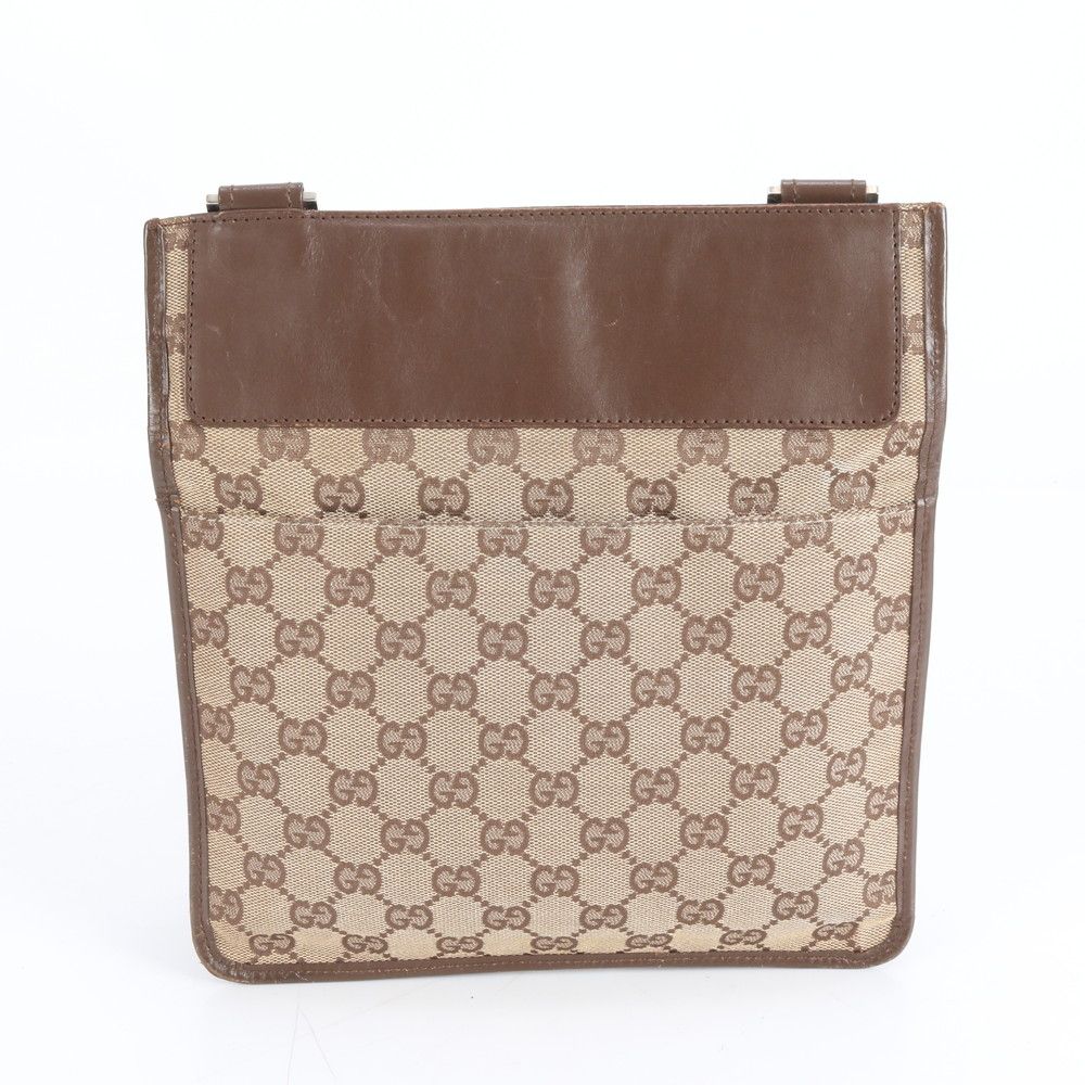 美品 グッチ GGキャンバス 019-0348 レザー ショルダーバッグ 斜め掛け
