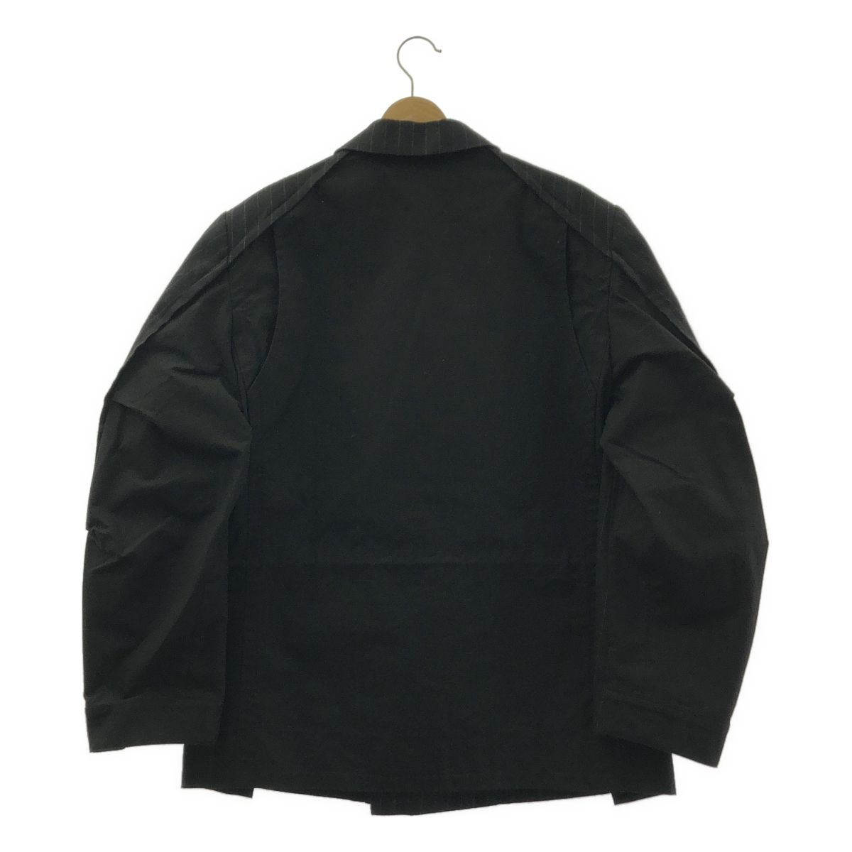 sacai / サカイ | 2024AW | Chalk Stripe x Rip Stop Jacket チョーク ストライプ 切替 リップストップ テーラード ジャケット | 1 | ブラック | メンズ sacai / サカイ | 2024AW | Chalk Stripe x Rip Stop Jacket チョーク