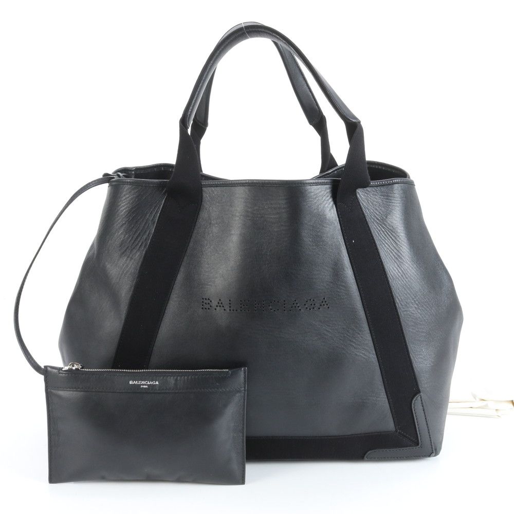 新品同様 バレンシアガ ネイビーカバス ポーチ レザー トート バッグ