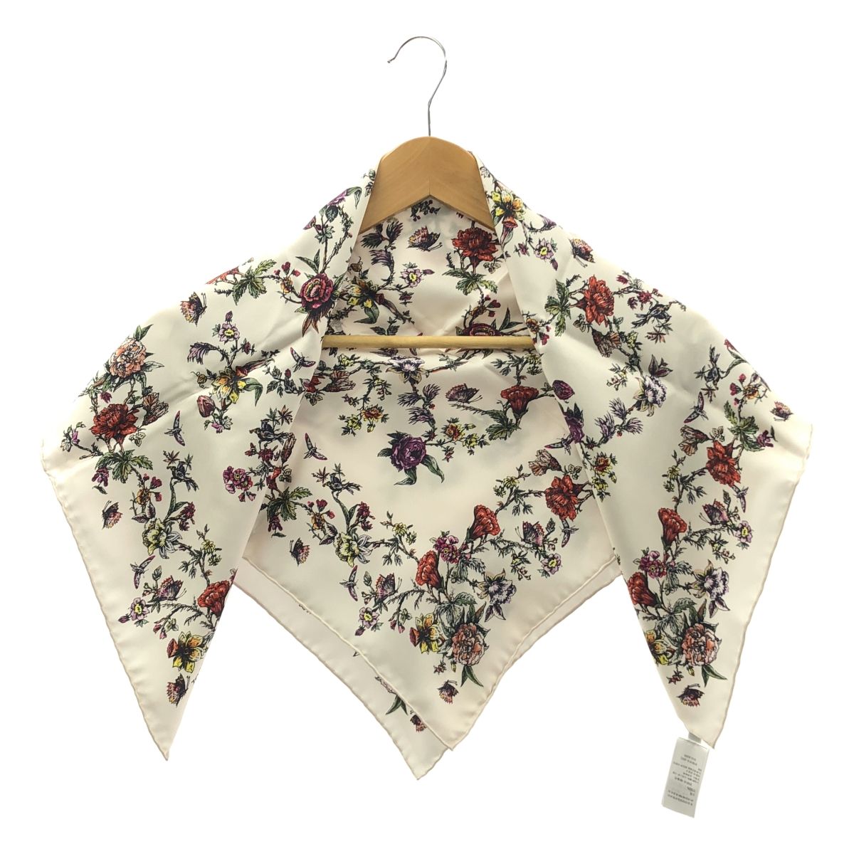 【美品】 Christian Dior / クリスチャンディオール | シルク フラワー バタフライ 総柄 スカーフ | ホワイト