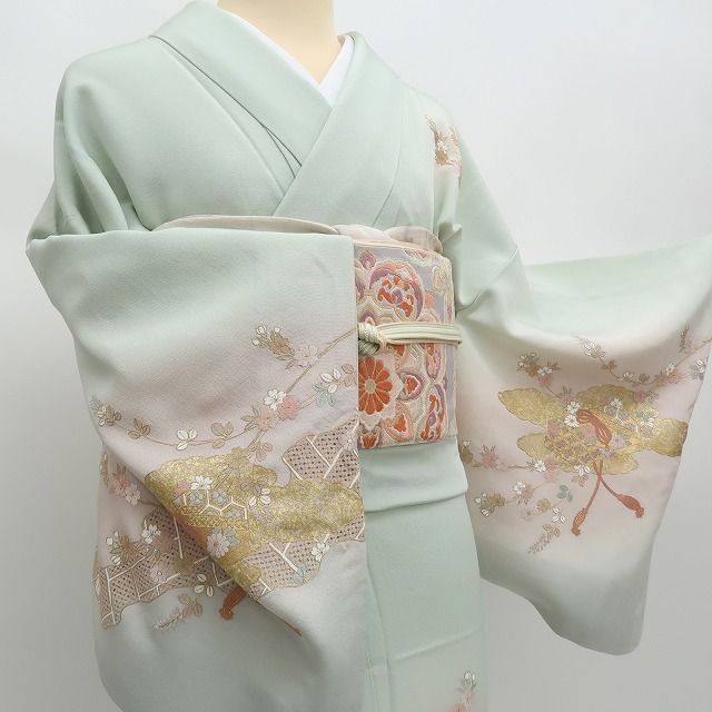 ｍ2221＊美品 正絹 金駒刺繍 桜 手縫い仕立て トールサイズ 振袖単品 m2221＊美品 正絹 金駒刺繍 桜 手縫い仕立て トールサイズ 振袖単品 桜