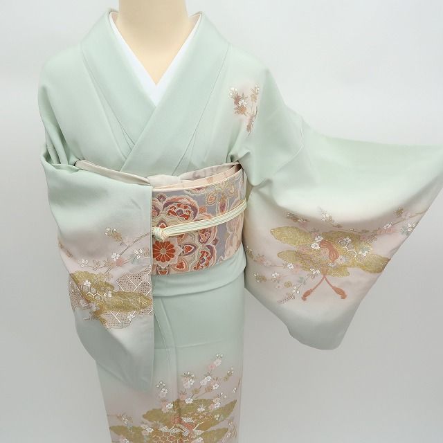 ✾まめ藤✾m2380＊正絹 金駒刺繡 スワトウ刺繡 鶴 桜 Sサイズ 手縫い