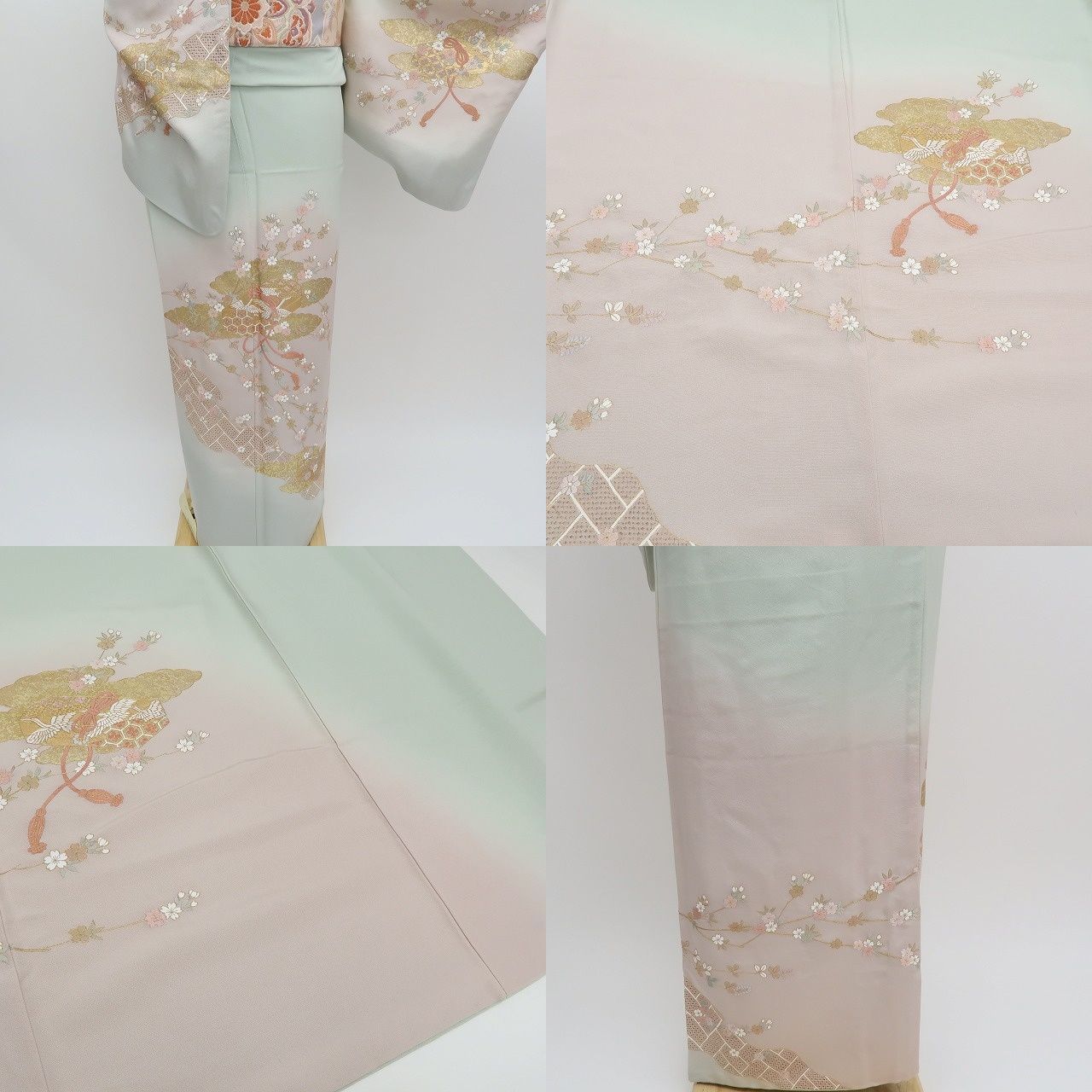 ✾まめ藤✾m2380＊正絹 金駒刺繡 スワトウ刺繡 鶴 桜 Sサイズ 手縫い