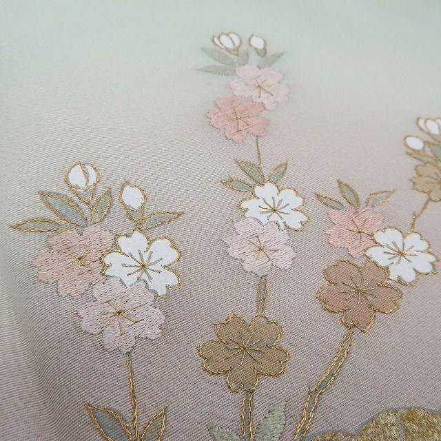 ✾まめ藤✾m2380＊正絹 金駒刺繡 スワトウ刺繡 鶴 桜 Sサイズ 手縫い