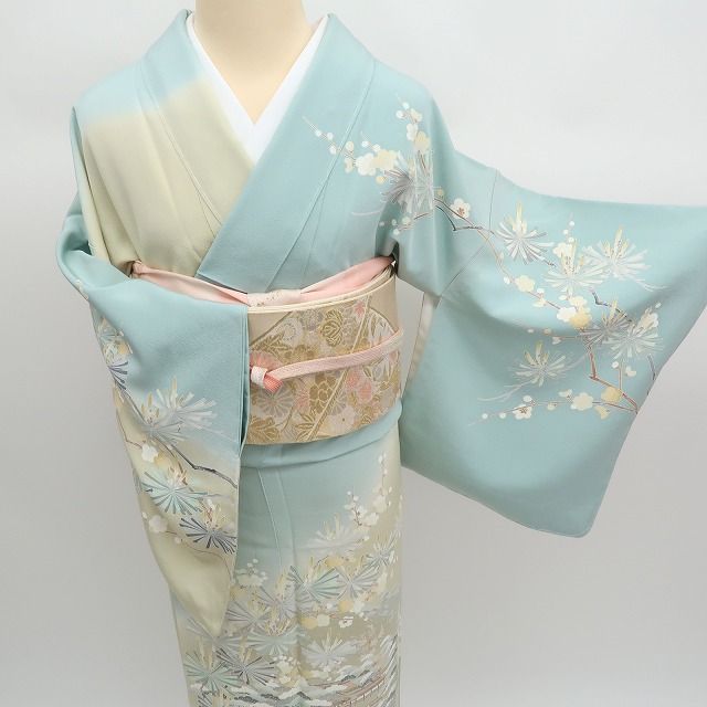 ✾まめ藤✾m2381＊美品未着用 正絹 仕付け糸付き 縫い一つ紋 さが美