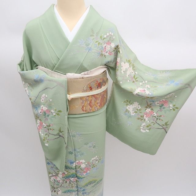 ✾まめ藤✾m2382＊美品 正絹 手描き友禅 作家物落款 宇治橋 紅葉 松