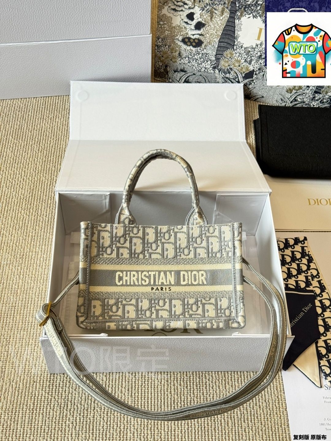 今日特価】Dior ディオール ミニブックトートバッグ オブリーク