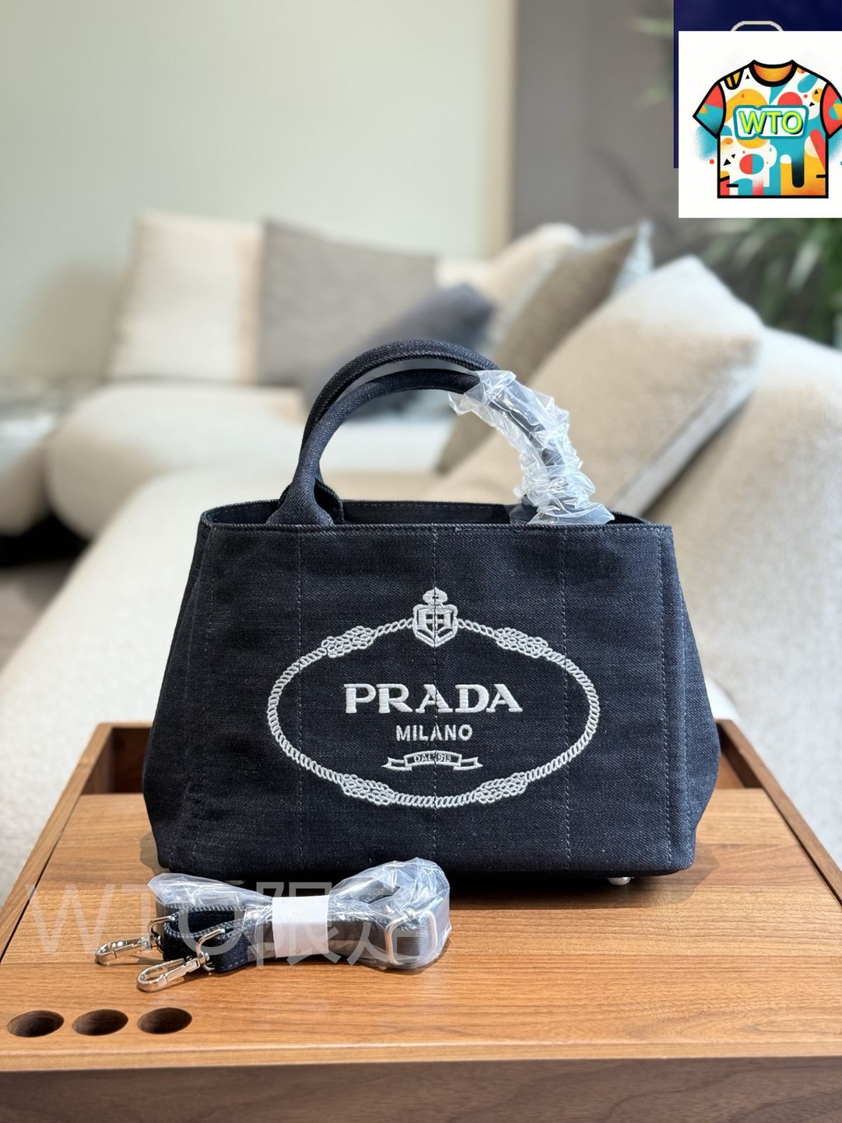 今日特価】Prada プラダ カナパ デニムビーチバッグ 耐久性に優れた