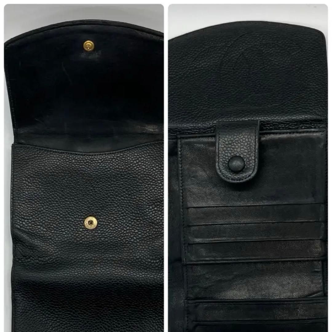 シャネル✨キャビアスキンココマ-ク 黒レザー 三つ折り財布706 - メルカリ