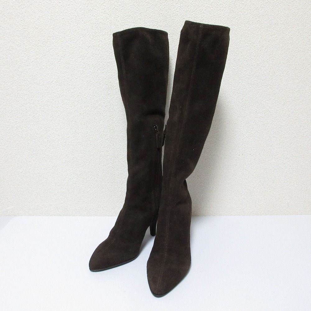 良品 PRADA プラダ スエード ポインテッドトゥ ロングブーツ 22.5 