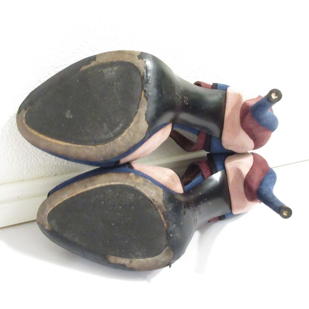 良品 miumiu ミュウミュウ スウェード 配色 ストラップ付 ハイヒール