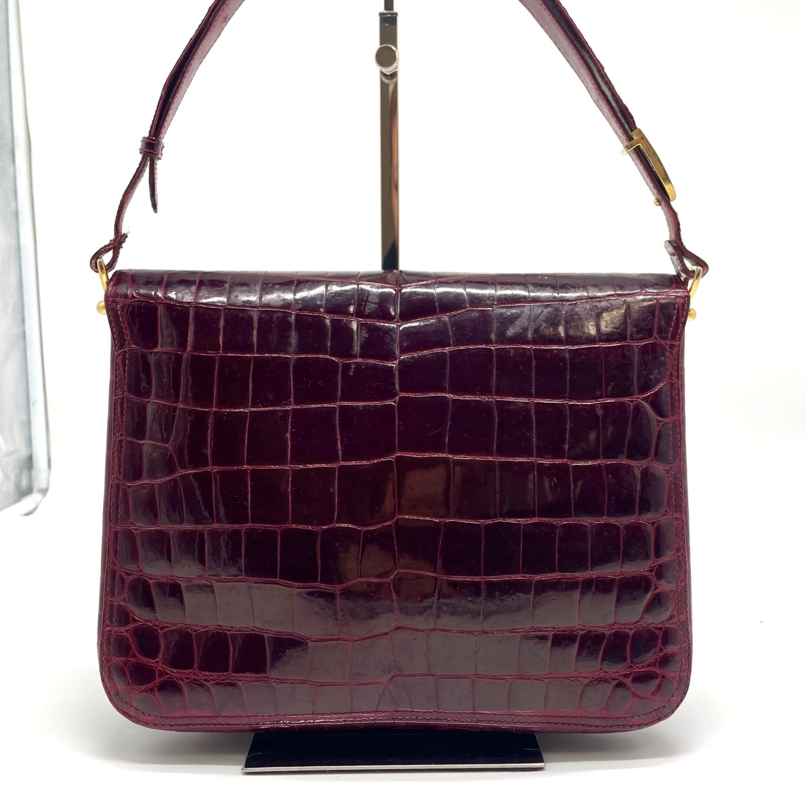 ハンドバッグ ワンハンドル クロコダイル ワニ シャイニング ゴールド