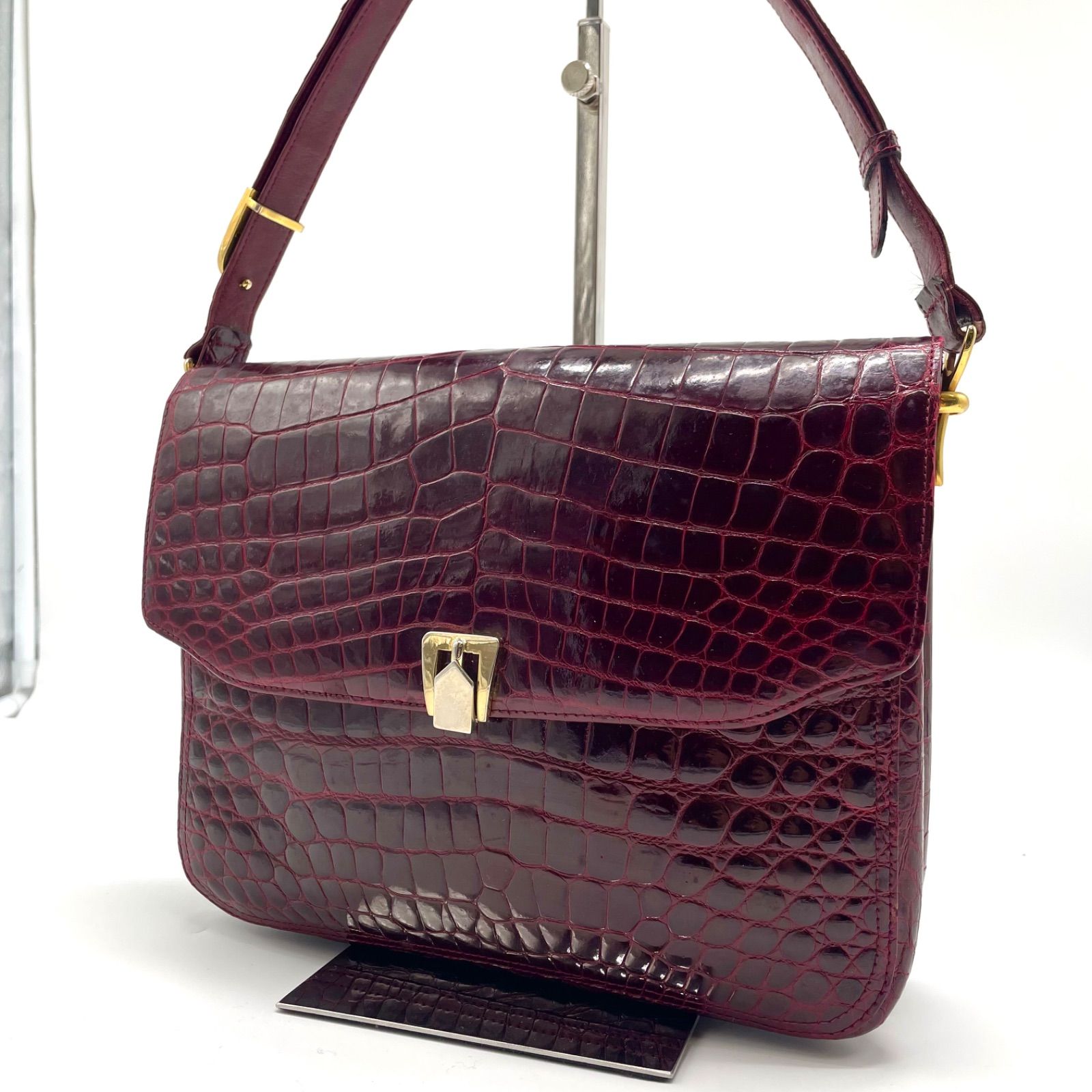 ハンドバッグ ワンハンドル クロコダイル ワニ シャイニング ゴールド