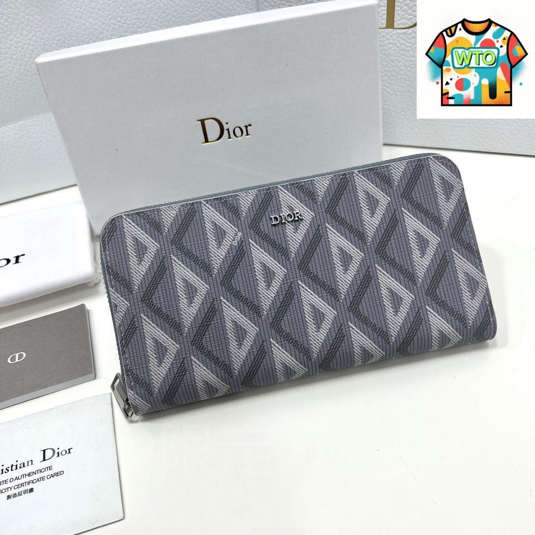 今日特価】Dior ディオール ロングジッパー財布 頭層牛皮製、表側ロゴ