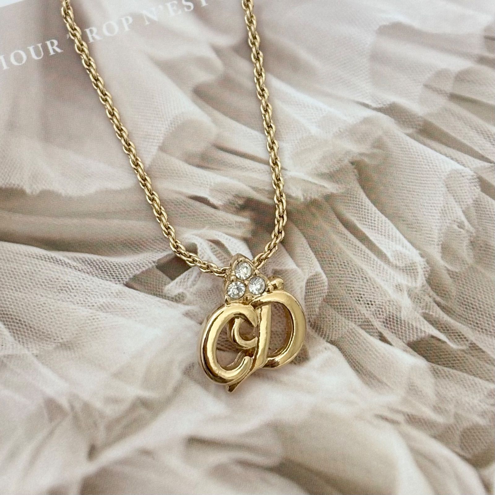 箱付き】【美品】クリスチャンディオール ネックレス CDロゴ GPメッキ