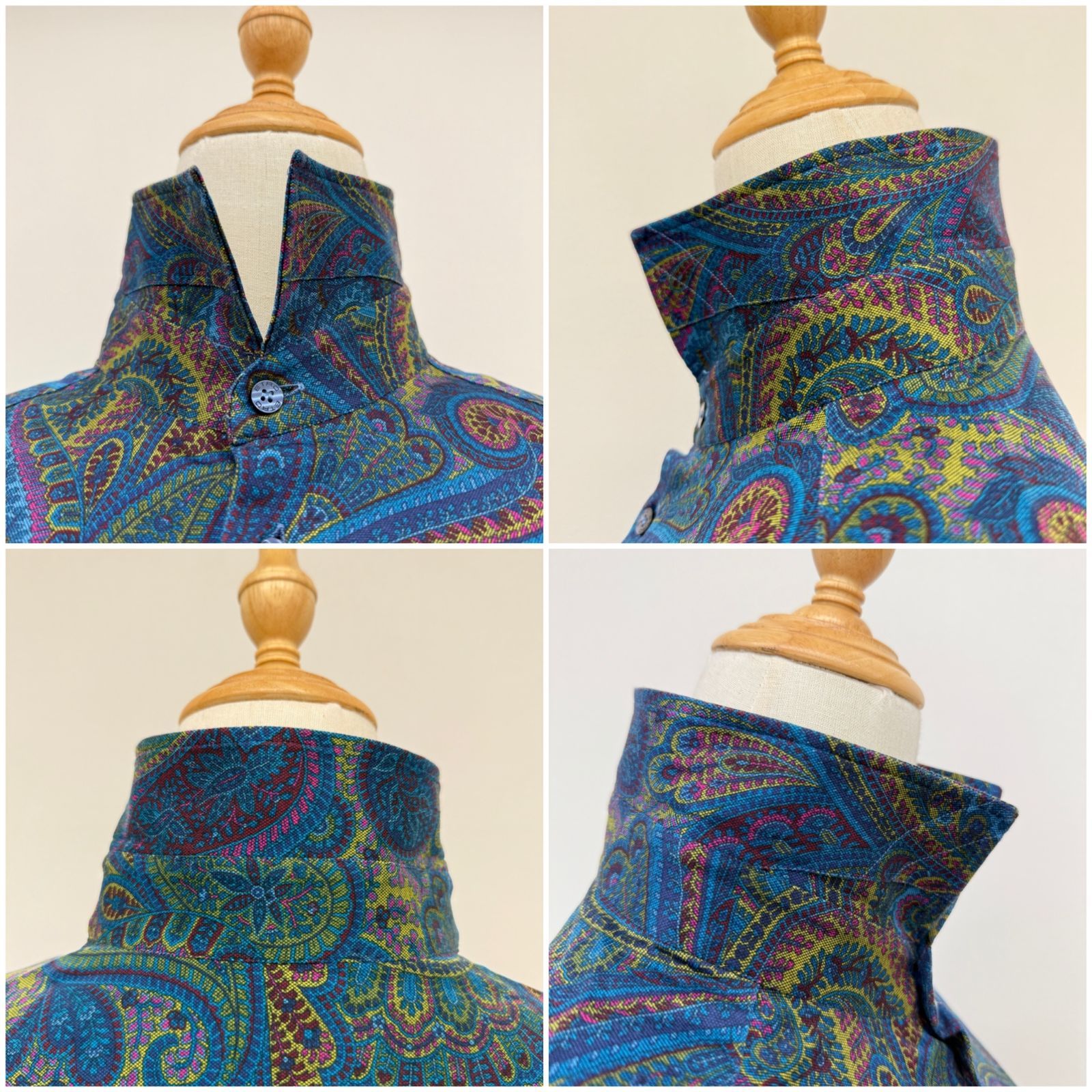 鑑定済み 】エトロ コットンシャツ 44 ブルー グリーン ピンク