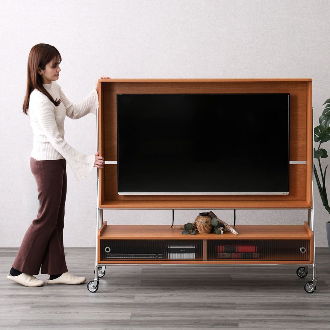 ♪キャスター付き TVスタンドシェルフ 32〜55インチ対応［幅139.3cm］　　　　　　　　　　テレビスタンド テレビ台 テレビボード
