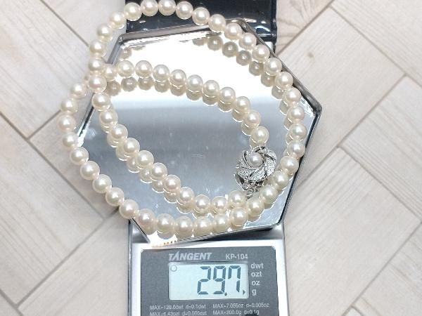 鑑別書付き 真珠 ネックレス 7mm珠 43cm 29.7g パール 留め具SILVER