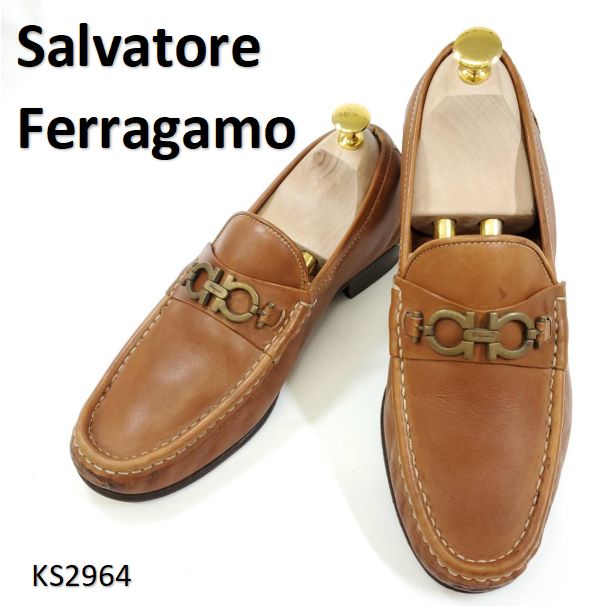極美品 サルヴァトーレ フェラガモ ガンチーニ ゴールド金具 ローファー サルヴァトーレフェラガモ ダブルガンチーニ 本革 レザー 金具