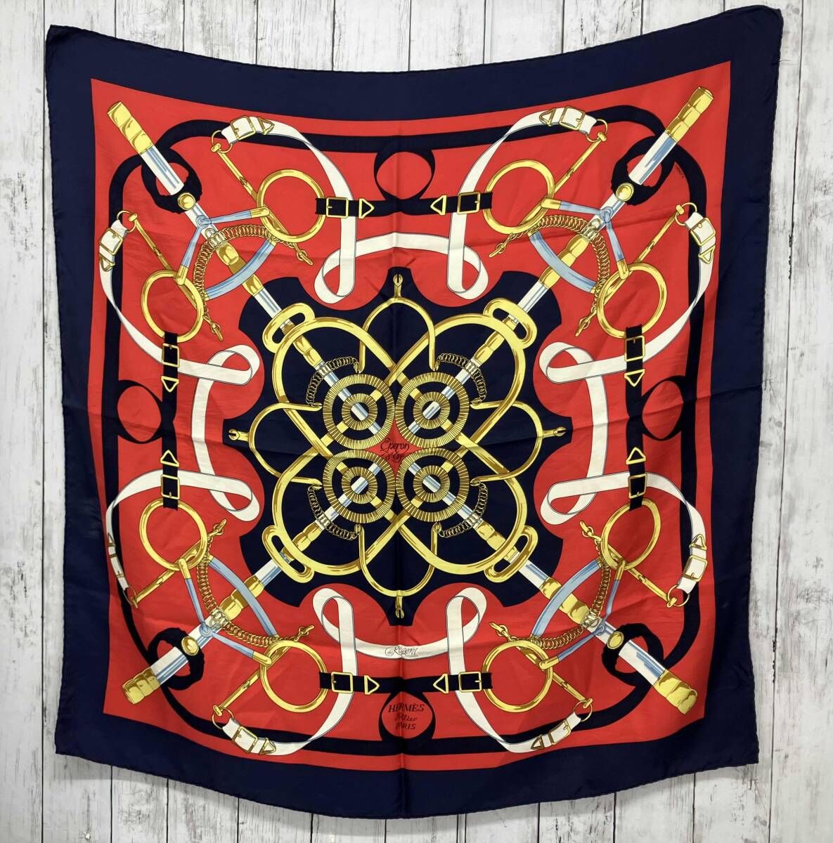 HERMES／スカーフ／カレ90／Fellier Eperon d'or／黄金の拍車／シルク