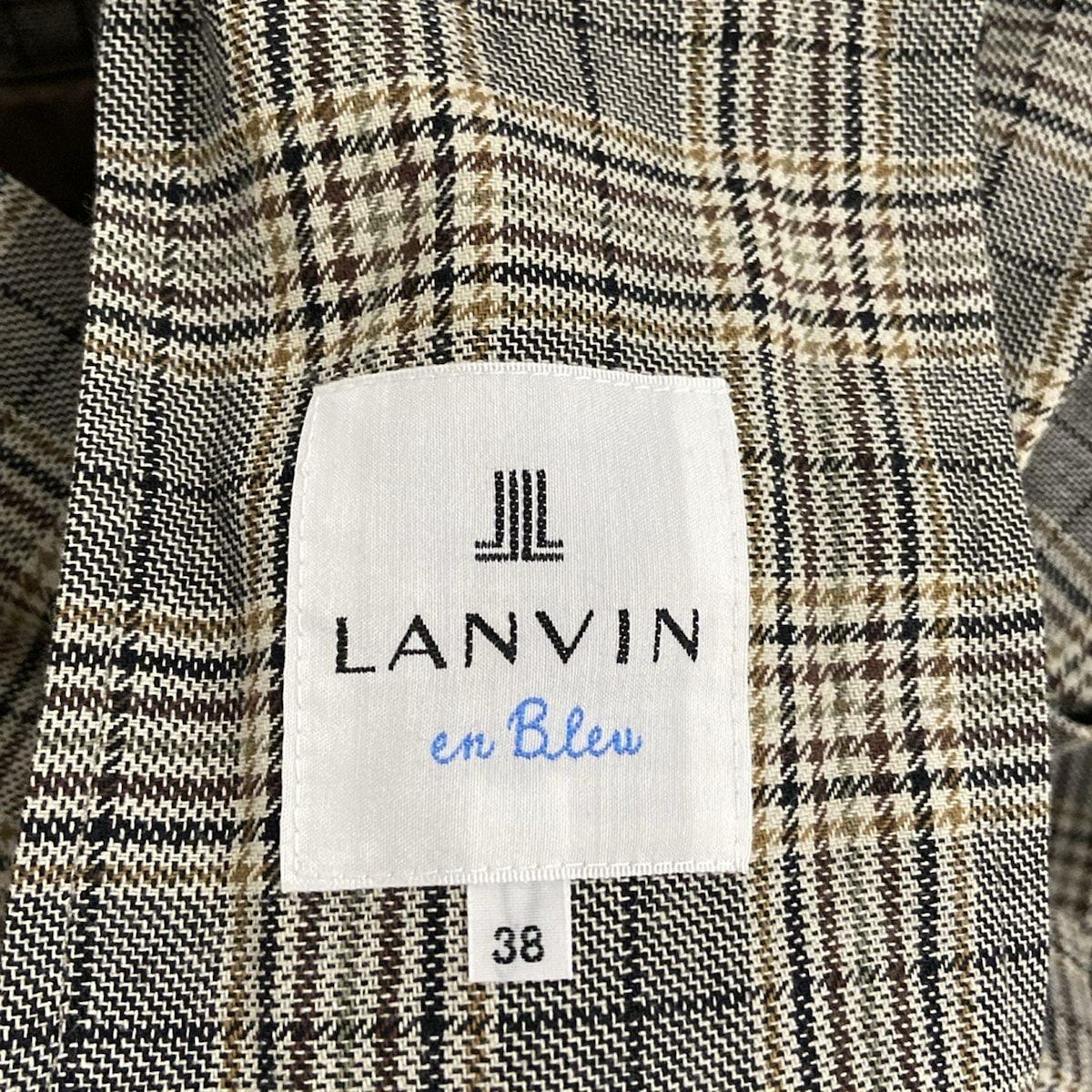 ランバンオンブルー コート サイズ38 M レディース美品 - グレー×ブラウン×マルチ 長袖/チェック柄/ロング丈/リボン/秋/冬