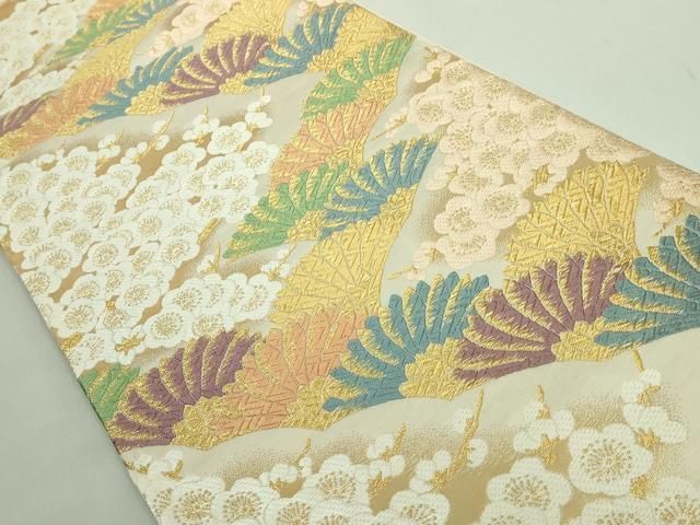 平和屋着物■極上　山口美術織物　皇室　伊勢神宮御用　西陣織　六通柄袋帯　唐織　菊欅梅花文　金糸　逸品　DZAB1530kh5 平和屋着物□極上 山口美術織物 皇室 伊勢神宮御用 西陣織 六通柄袋帯