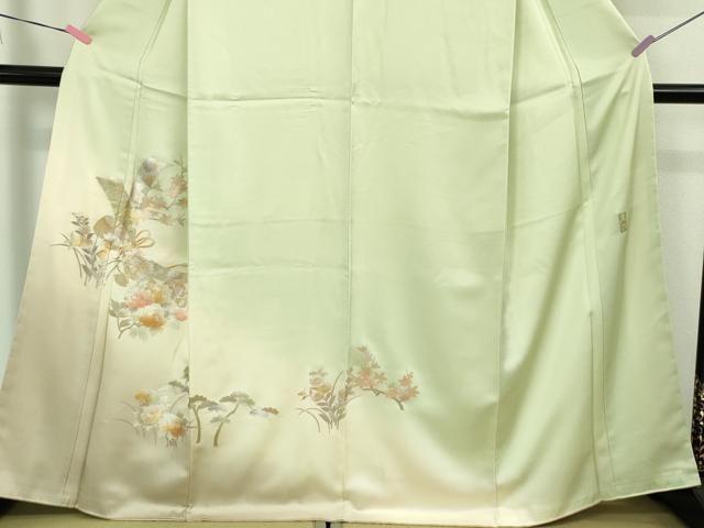 平和屋着物■極上　金彩友禅　卓越技能者・名工・和田光正　訪問着　束ね熨斗花文　若芽色地　暈し染め　金銀彩　逸品　DZAB1679kh5 平和屋着物□極上 金彩友禅 卓越技能者・名工・和田光正 訪問着 束ね