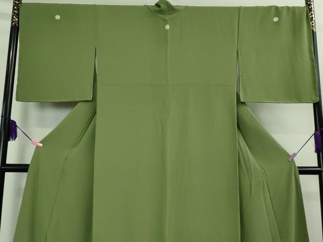 平和屋着物□極上 色無地 献上浜ちりめん 柳茶色 反端付き 逸品