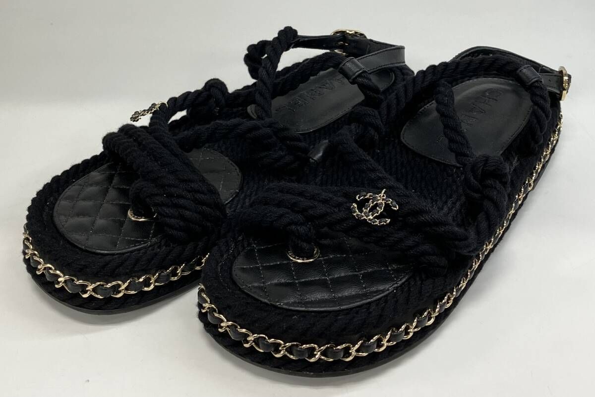 CHANEL / 編込みサンダル/36.5/BLK/レザー/ココマーク CHANEL シャネル ココマーク コ-ドサンダル レザー ブラック サイズ36