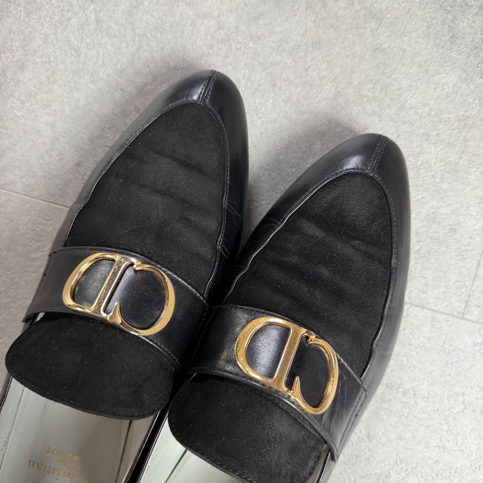 Dior ディオール CDロゴ ローファー レザー　ブラック　39 Christian Dior クリスチャンディオール CDロゴ レザー スエード