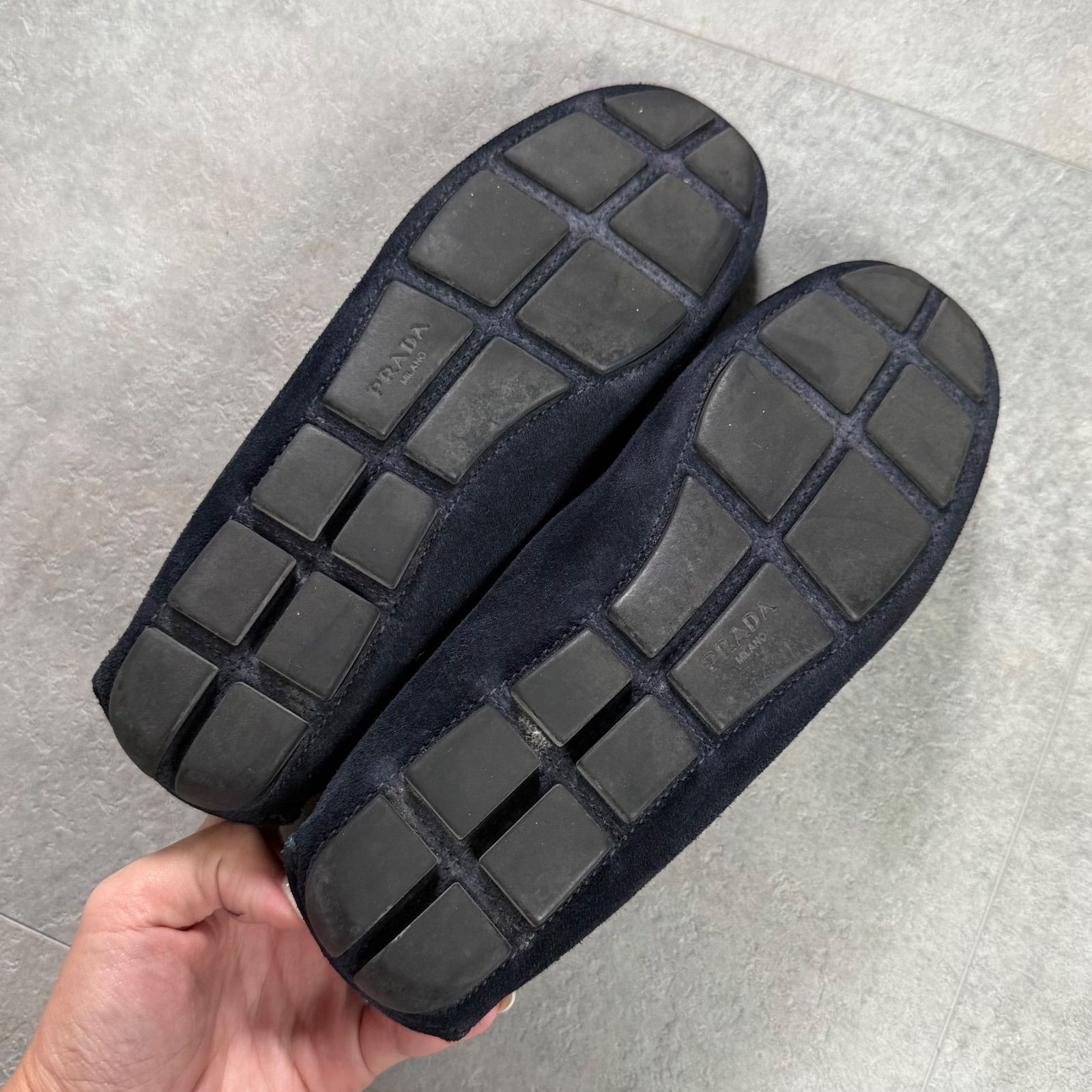 PRADA プラダ ロゴ リボン ドライビングシューズ ネイビー ゴールド