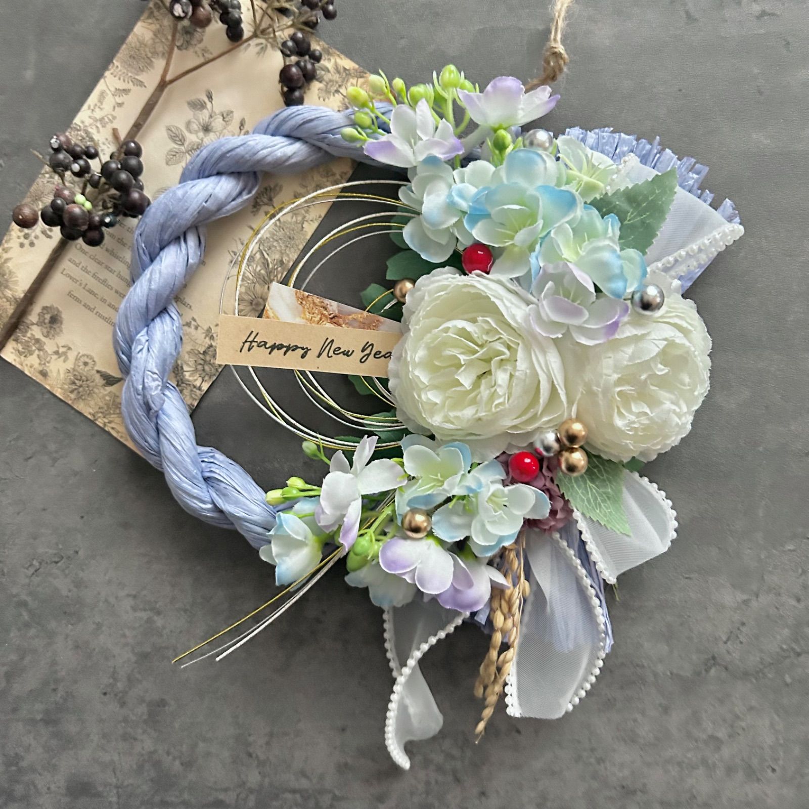 ◆しめ縄リース◆しめ縄◇お正月飾り 早割】新作 本しめ縄50cm☆豪華可憐なお正月しめ縄飾りリース しめ縄