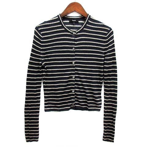 【中古】セオリー Theory 2025SS リネン サマーニット クロップド カーディガン ボーダー NEO SAG HARBOR CROP CARDI ネイビー S 5103702 セオリー Theory 2025SS リネン サマーニット クロップド カーディガン