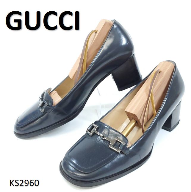グッチ ビットローファー チャンキーヒール スクエアトゥ 本革 レザー