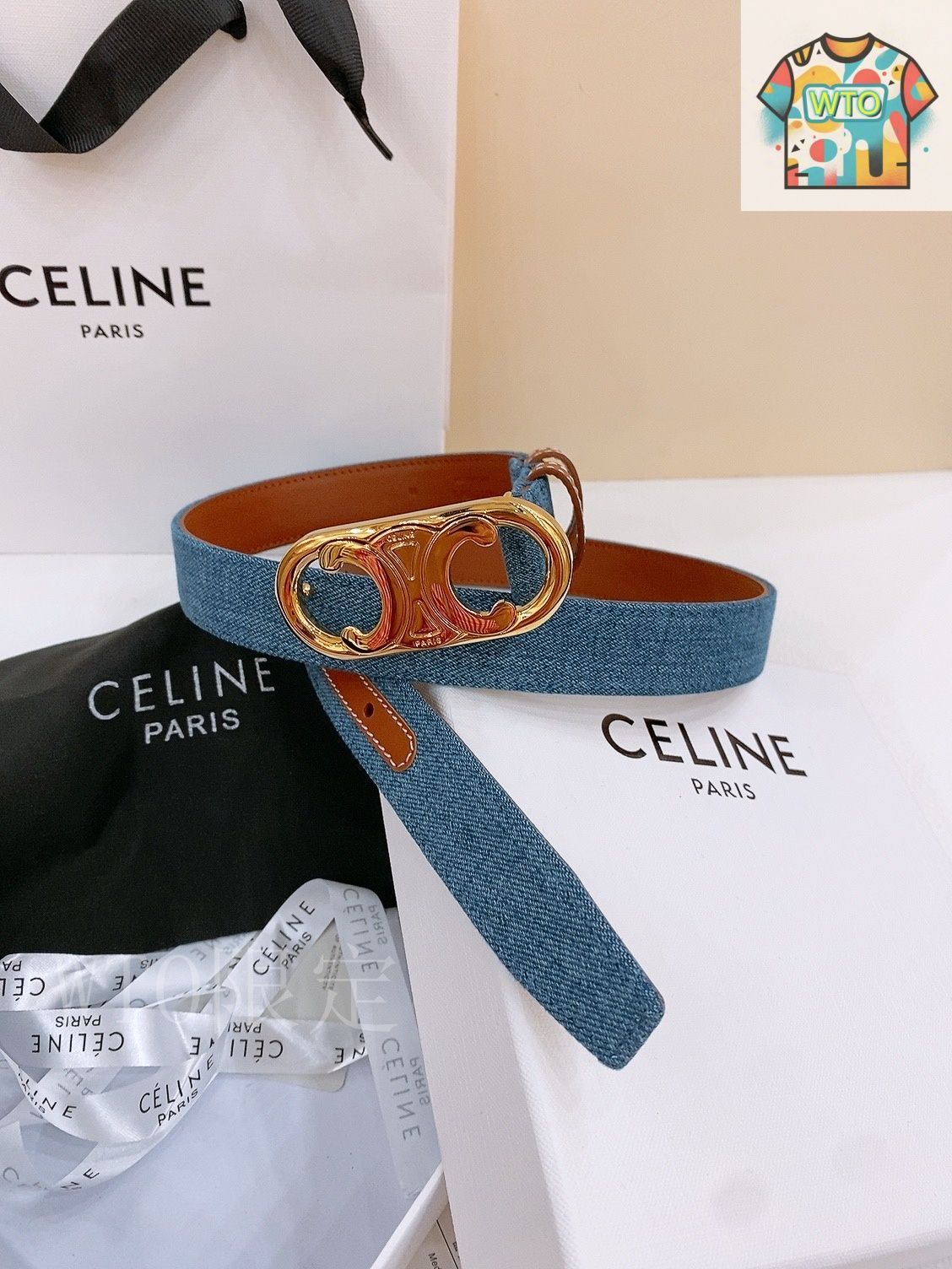 CELINE デニムベルト ロゴポーチ付き CELINE デニムベルト ロゴポーチ付き